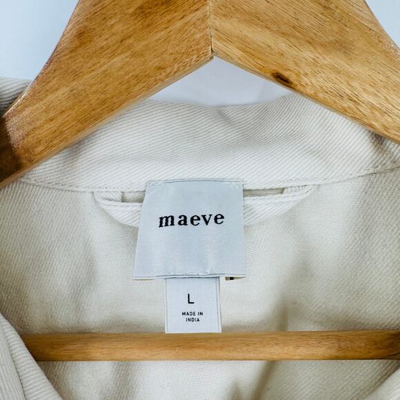 Maeve Oversized Collared Swing Jacket Cream Textured Button Front Size L - Picture 4 of 8